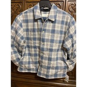 Aeropostale Mens Boxy Fit Cotton Quilted Flannel Shirt Jacket Blue Grey Plaid L